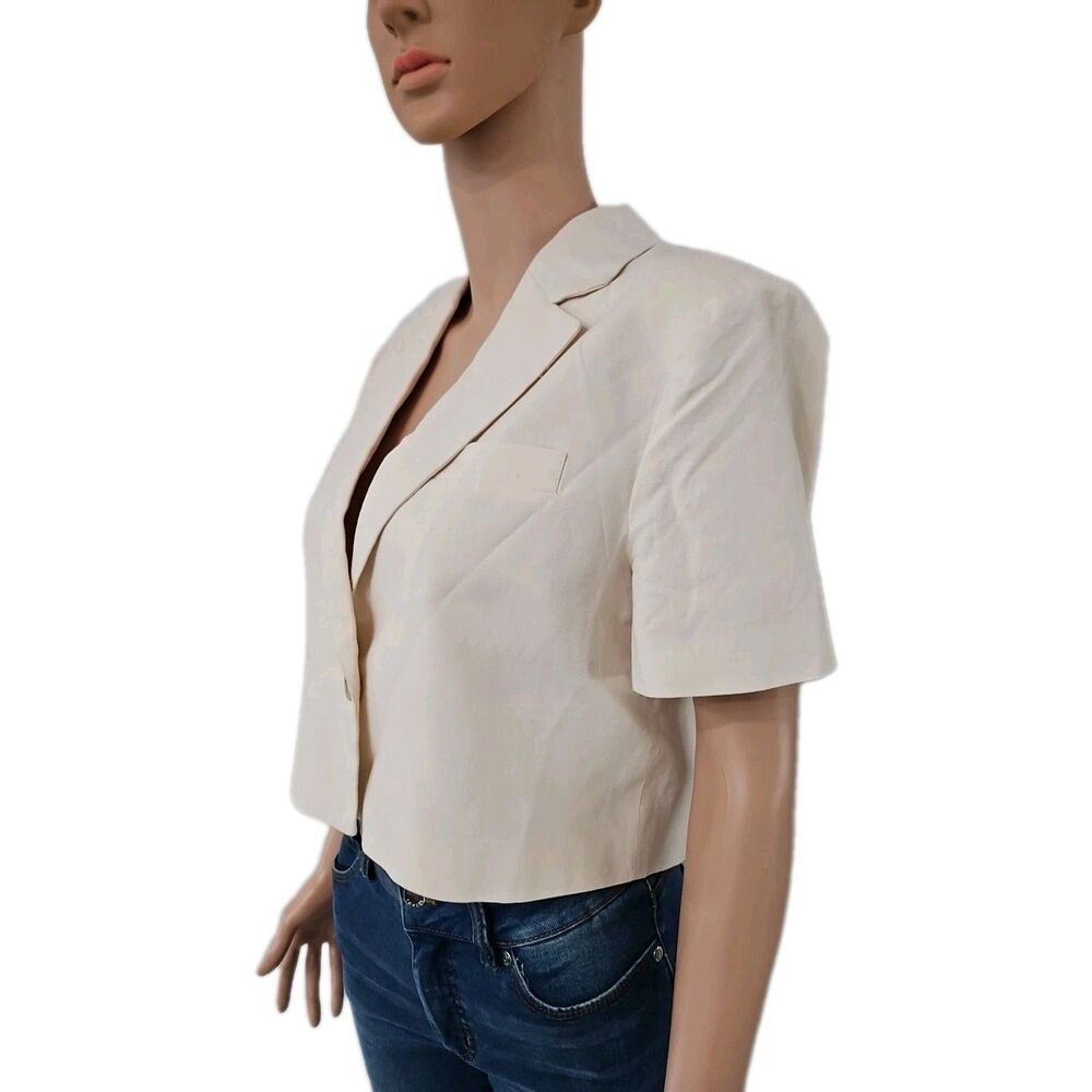 Sophie Rue Cream Short Sleeve Blazer Style Top Size M - Picture 3 of 7